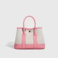 Piccola borsa tote in tela rosa e bianca colorblock moda donna borsa a mano spalla elegante - Rosa