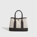 Bolso tote pequeño de lona para mujer, bolso de mano de cuero en contraste, bolso casual. - ébano