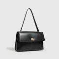 Bolso de hombro negro de cuero clásico, elegante bolso de mano retro para mujer, uso diario chic. - 33.5x9x21cm / Superficie de Cuero Negro