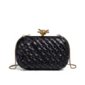 Bolso de mano trenzado negro con cierre de nudo dorado y correa de cadena, elegante bolso de hombro. - 21x6x13cm / Negro