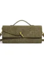 Bolso de mano de cuero tejido verde oliva retro baguette clutch bandolera para mujer - 31x4x15cm / Verde oliva
