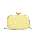 Bolso de mano con cadena de cuero tejido amarillo claro, elegante bolso de noche mujer. - 21x6x13cm / Amarillo