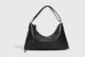 Elegante bolso de hombro hobo de cuero negro, bolso casual de mujer con detalles dorados. - Hebilla dorada / Negro
