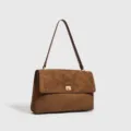 Bolso de hombro retro marrón de ante para mujer, elegante bolso de axila elegante. - 33.5x9x21cm / Caqui Ante