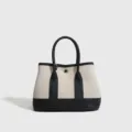 Pequeño bolso tote de lona negro beige color block bolso de mano para mujer chic - Color Panda