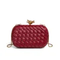 Rote gewebte Leder Ketten-Clutch, elegante Abend Umhängetasche Box für Damen neu. - 21x6x13cm / Burgunderrot
