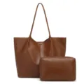 Conjunto de bolso tote de cuero marrón, bolso de hombro retro con estuche para mujeres. - 50*14*30cm / Marrón