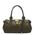Bolso de mano Boston verde oliva vintage con diseño de candado, remaches elegantes y asas. - Verde