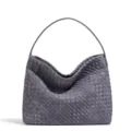 Grey woven leather shoulder handbag, vintage large capacity underarm hobo bag for women main view. - Warm Gray