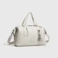 Bolso Boston vintage de piel de vaca para mujer, gran capacidad bolso cruzado de boliche. - 88139# Blanco grande sin adornos