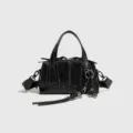 Bolso Boston de cuero negro vintage, elegante bolso bandolera de bolos con costuras contrastantes. - 88139# pequeño negro (sin adorno)