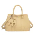 Versatile women shoulder crossbody tote handbag solid color casual leather bag with charm - Yellow