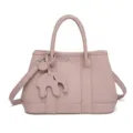 Pink leather tote bag for women shoulder crossbody handbag stylish daily purse with elephant charm - Pink