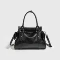 Moderno bolso de mano negro estilo moto retro, elegante bolso bandolera compacto con un lazo. - 28*11*21 / Negro