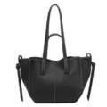 Clásico bolso tote negro de piel para mujer, elegante bolso de hombro con asas dobles. - Negro