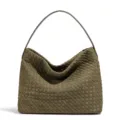 Olive green woven shoulder hobo bag, stylish casual handbag with large capacity. - Olive Green