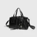 Bolso boston de cuero negro estilo vintage bolso de mano con asa superior para mujer. - 88139# Negro grande sin adornos