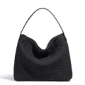 Black woven hobo shoulder bag, large capacity stylish casual leather underarm handbag for women. - Black