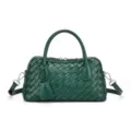 Dunkelgrüne geflochtene Ledertasche Detail, edle Textur, eleganter Schultergurt und zwei Griffe. - 3303# Grün