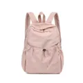 Korean solid color nylon backpack, casual large capacity minimalist daily school day pack. - Pink