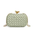 Hellgrüne gewebte Leder-Clutch Tasche mit goldener Kette, elegante Abend-Box-Tasche. - 21x6x13cm / Hellgrün