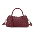 Detalle del bolso de cuero tejido burdeos, elegante bolso cruzado para uso diario. - 3303# Rojo vino