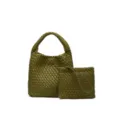 Green Woven Handbag Set PU Leather Tote Bag and Pouch Casual Commuter Bucket Bag for Women - 8060# Olive Green