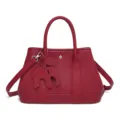 Red leather tote bag, versatile casual shoulder handbag with cute elephant charm for women. - Red