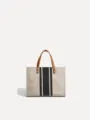 Bolso shopper de lona para mujer gran capacidad elegante color contraste bolso de hombro - Estilo con Cierre Magnético / Negro y Blanco