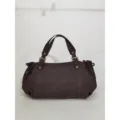 Dark brown solid color women handbag, simple Boston shoulder tote bag for daily commute. - Chocolate