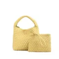 Yellow woven leather handbag and pouch set, chic casual commuter tote bag variant. - Creamy Yellow 8060