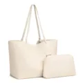 Dames zachte PU lederen shopper tas met bijpassende etui grote capaciteit schoudertas - Broken Wit