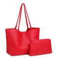 Rode PU lederen shopper tas met bijpassende etui, stijlvolle grote dames schoudertas. - Rood