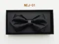 Black silk bow tie detail shot, elegant formal wedding groom suit accessory gift box - Solid Black (NEJ-01)