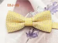 Yellow dotted double bow tie for kids and pets, cute polyester fabric neckwear accessory. - EDJ-05 Yellow Polka Dot