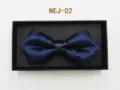 Men's double layer blue bow tie detail view with black gift box packaging for wedding suit. - Blue and Black Splicing (NEJ-02)