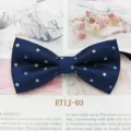 Dark blue polka dot bow tie kids formal accessory detail view with classic pattern texture. - Navy Polka Dot