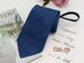 Blue men's business zipper tie detail, geometric pattern fabric, convenient zip-on design. - Blue Geometric (LZD-09)