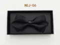 Men's solid black bow tie in a gift box, perfect for formal weddings and business suits. - Black Woven Texture (NEJ-06)
