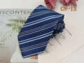 Detail view of classic men's blue striped business necktie, elegant jacquard woven fabric. - CN-13