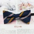 Nœud papillon bleu marine style britannique pour enfants à rayures jaunes et rouges, élégant. - Bleu Foncé Rouge Jaune Rayé