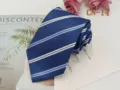 Blue striped business necktie detail, classic polyester jacquard fabric design for men. - CN-14