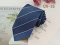 Navy blue striped men business necktie 8cm jacquard polyester formal office wear tie. - CN-15