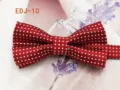 Red polka dot bow tie detail showing fabric texture and vibrant color for kids and pets. - EDJ-10 Red with White Dots