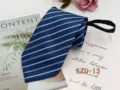 Men's navy blue striped zipper tie business casual lazy necktie with blue stripes. - Blue with Light Blue Striped (LZD-13)