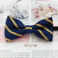 Nœud papillon rayé pour enfants classique bleu marine et jaune cravate formelle garçons filles - Bleu Jaune Sergé