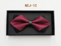 Close-up detail of the elegant two-tone burgundy and black bow tie neatly presented in a black gift box. - Burgundy Splicing (NEJ-10)