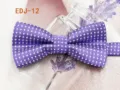 Detail shot of purple polka dot bow tie, showing fabric texture and double-layer design. - EDJ-12 Purple with White Dots