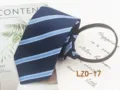 Mens business striped zipper necktie pre-tied navy blue casual office wear accessory - Dark Blue and Light Blue Striped (LZD-17)