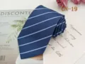 Classic blue business men's tie with elegant light blue diagonal stripes for formal wear. - CN-19
